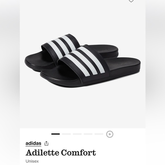 NWT in box Adidas Black and White Striped Slides. Unisex mens 9/womens 10. - Picture 1 of 5